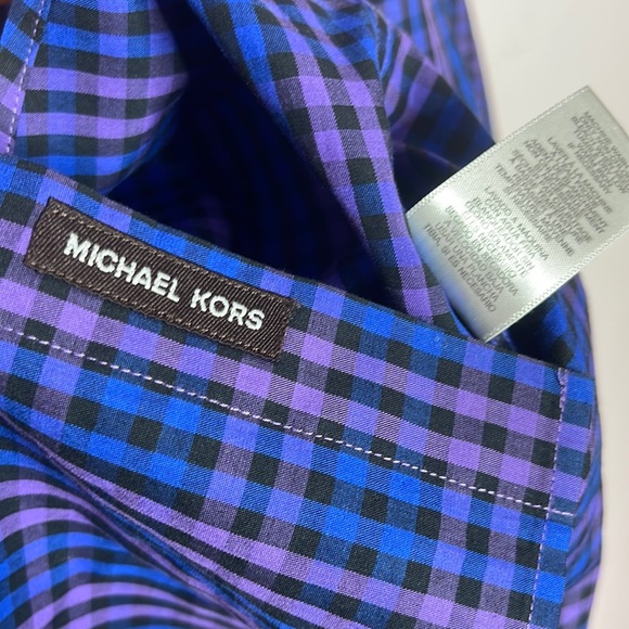 MICHAEL KORS tailored fit mens button down shirt XXL blue black purple NWOT - Picture 5 of 7